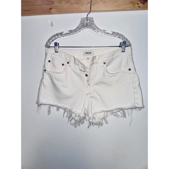 Agolde Pants - AGOLDE Parker White Distressed Denim Cut Off Shorts Button Fly Size 29 A026-1157